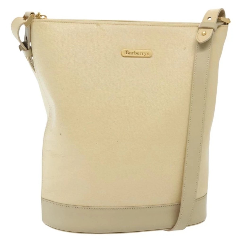 Burberrys Shoulder Bag Leather Beige Gold Auth